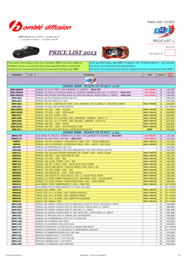 PRICE LIST 2013 Your Customer ID