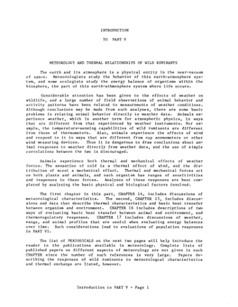 INTRODUCTION to PART V METEOROLOGY and THERMAL RELATIONSHIPS of WILD RUMINANTS the Earth and Its Atmosphere Is a Physical Entity