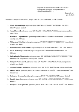 Załączniki Do Postanowienia Nr DCZ-572-3/2019 Komisarza Wyborczego W Częstochowie II Z Dnia 20 Września 2019 R. Załącznik Nr 1 Gm