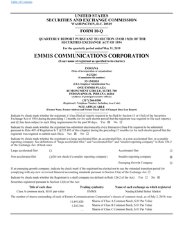 EMMIS COMMUNICATIONS CORPORATION (Exact Name of Registrant As Specified in Its Charter)