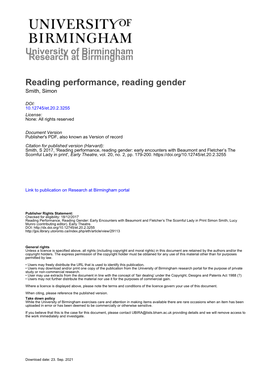 University of Birmingham Reading Performance, Reading Gender