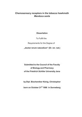 Chemosensory Receptors in the Tobacco Hawkmoth Manduca Sexta