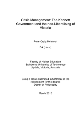 The Kennett Government and the Neo-Liberalising of Victoria