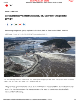 P-04543 Page 1 7/26/2019 Methylmercury Deal Struck with 2 of 3 Labrador Indigenous Groups | CBC News CBC