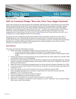 GOP Tax Framework Pledges “More Jobs, Fairer Taxes, Bigger Paychecks”