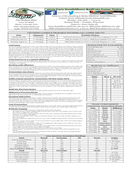 2019 Gary Southshore Railcats Game Notes