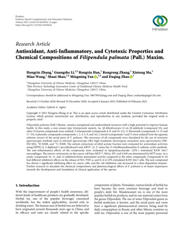 Research Article Antioxidant, Anti-Inflammatory, and Cytotoxic Properties and Chemical Compositions of Filipendula Palmata (Pall.) Maxim