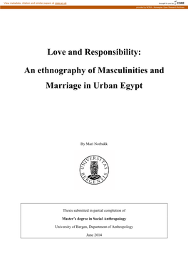 An Ethnography of Masculinities and Marriage in Urban Egypt