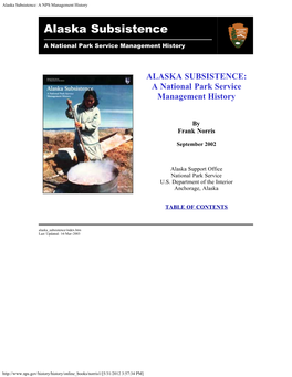 Alaska Subsistence: a NPS Management History