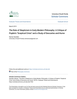 The Role of Skepticism in Early Modern Philosophy: a Critique of Popkin's 