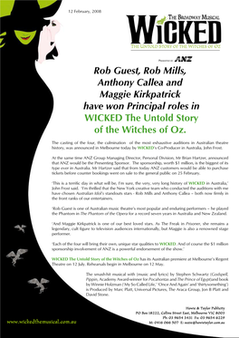 Rob Guest, Rob Mills, Anthony Callea and Maggie Kirkpatrick Have Won Principal Roles in WICKED the Untold Story of the Witches of Oz