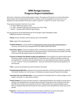 BME Design Courses Progress Report Guidelines