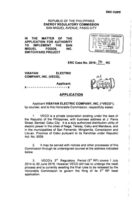 Application for Auth � to Implement the San [3 \ Miguel� Foods, Inc.� Dock Switchyard Project Dd