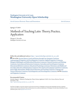 Methods of Teaching Latin: Theory, Practice, Application Morgan A