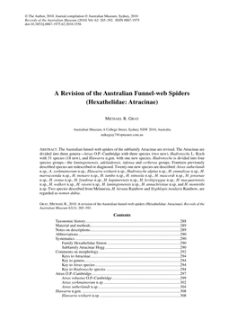 A Revision of the Australian Funnel-Web Spiders (Hexathelidae: Atracinae)
