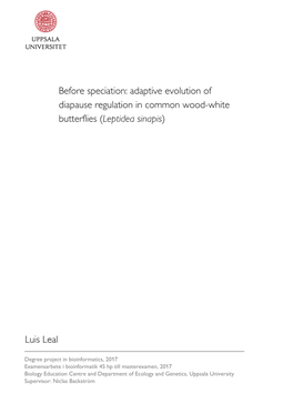Adaptive Evolution of Diapause Regulation in Common Wood-White Butterflies ( Leptidea Sinapis )