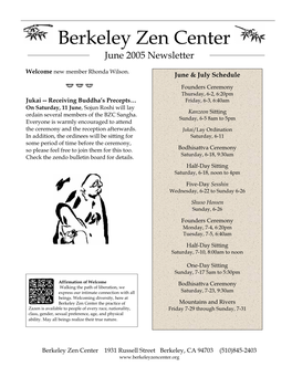 Berkeley Zen Center June 2005 Newsletter