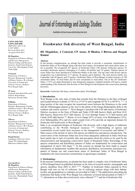 Freshwater Fish Diversity of West Bengal, India © 2017 JEZS Received: 08-01-2017