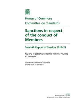 Sanctions in Respect of the Conduct of Members