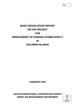Basic Design Study Report on the Project for Improvement of Honiara Power Supply in Solomon Islands