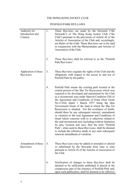 1 the Hong Kong Jockey Club Penfold Park Bye-Laws