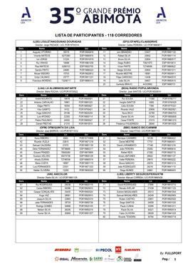 Lista De Participantes - 118 Corredores