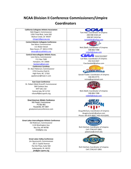 NCAA Division II Conference Commissioners/Umpire Coordinators