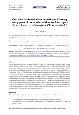 Quo Vadis Biodiversity? Species Richness Following Twenty Years of Taxonomic Revisions on Afrotropical Galerucinae S