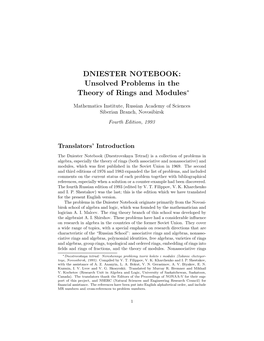DNIESTER NOTEBOOK: Unsolved Problems in the Theory of Rings and Modules∗