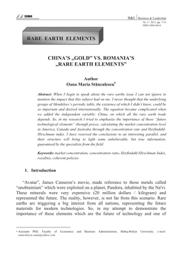 China's „Gold” Vs. Romania's „Rare Earth Elements”