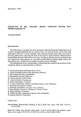Check-List Or the Vascular Plants Collected During Iter Mediterraneum II