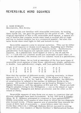 REVERSIBLE WORD SQUARES Column Scure '