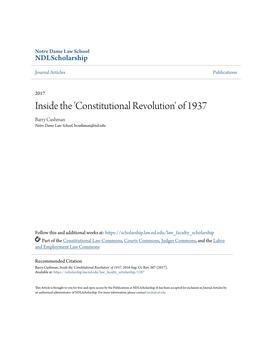 'Constitutional Revolution' of 1937 Barry Cushman Notre Dame Law School, Bcushman@Nd.Edu