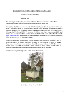 Sawbridgeworth and the Second World War: the Fallen