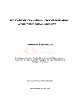 The South African National Civic Organisation: a Two-Tiered Social Movement
