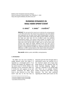 Running Dynamics in Male 400M Sprint Event