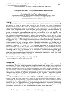 Dietary Manipulation of Oil Production in Commercial Emu