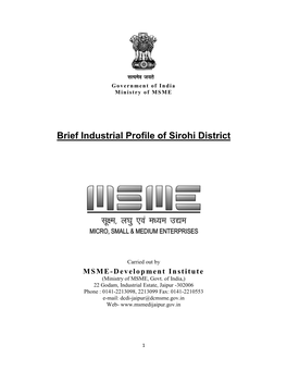 Brief Industrial Profile of Sirohi District