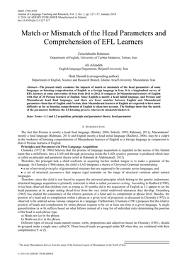 Match Or Mismatch of the Head Parameters and Comprehension of EFL Learners