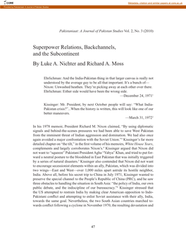 Superpower Relations, Backchannels, and the Subcontinent by Luke A