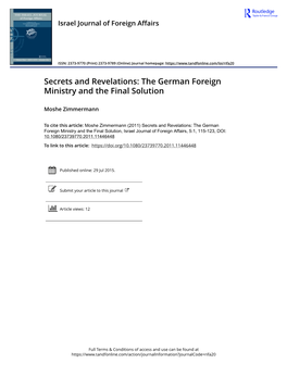 Secrets and Revelations: the German Foreign Ministry and the Final Solution