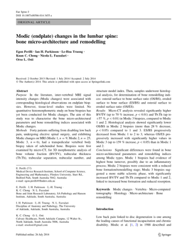 Modic (Endplate) Changes in the Lumbar Spine: Bone Micro-Architecture and Remodelling