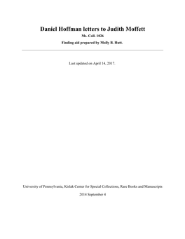 Daniel Hoffman Letters to Judith Moffett Ms