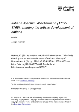 Johann Joachim Winckelmann (1717- 1768): Charting the Artistic Development of Nations