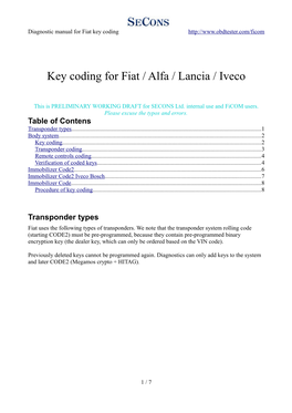 Key Coding for Fiat / Alfa / Lancia / Iveco