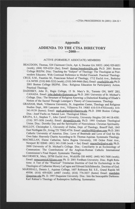 Appendix ADDENDA to the CTSA DIRECTORY —2000—