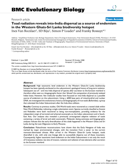 Toad Radiation Reveals Into-India Dispersal As a Source of Endemism