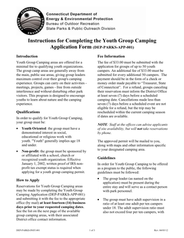 Instructions for Completing the Youth Group Camping Application Form (DEP-PARKS-APP-001)