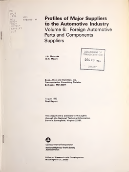 Profiles of Major Suppliers to the Automotive Industry