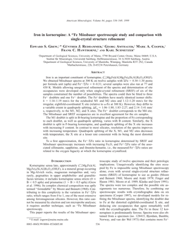 Iron in Kornerupine: a 57Fe Moèssbauer Spectroscopic Study and Comparison with Single-Crystal Structure Re®Nement